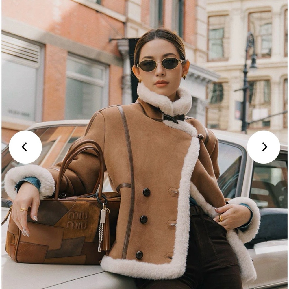 Petite Studio Callen Suede and Fur Faux Shearling Coat - Tawny | WORN ONCE